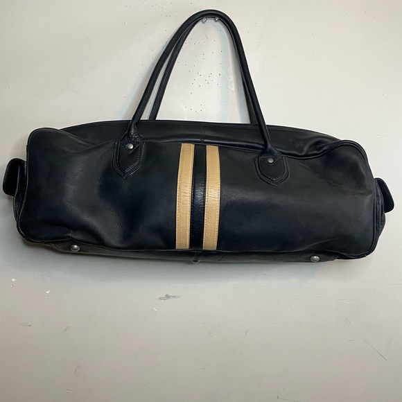 Latico Leather Black Barrel Duffle Bag Striped - Picture 2 of 12